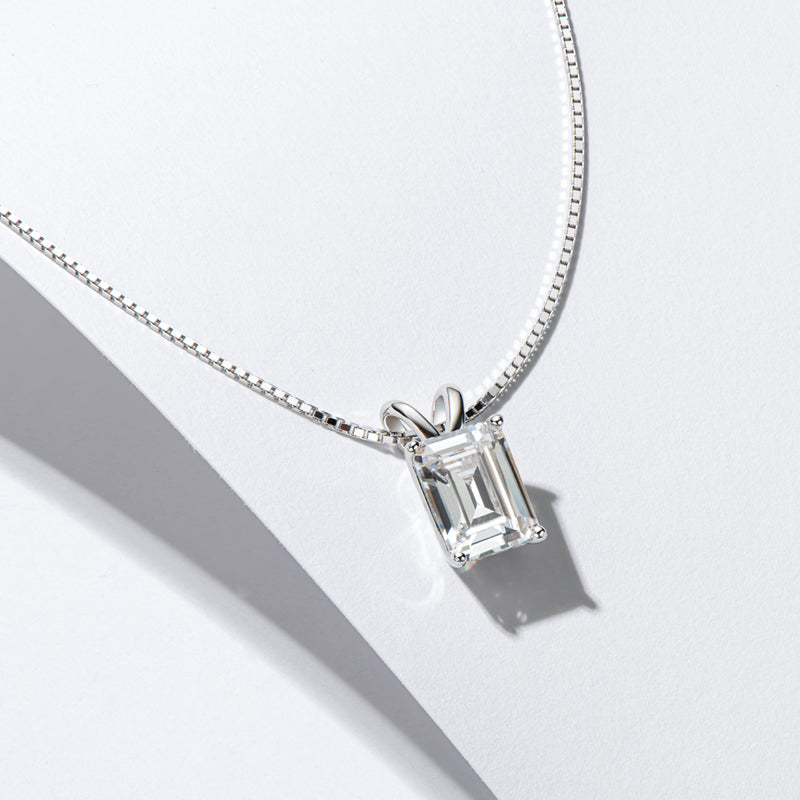 1.00ct Emerald Cut Classic Diamond Pendant, 925 Silver, Choose Your Metal Colour