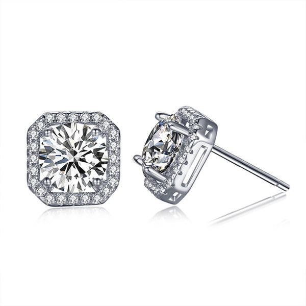 1.25ct Round Halo Diamond Stud Earrings, 925 Sterling Silver