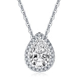 2.00ct Pear Cut Diamond Halo Pendant, Bridal Halo Diamond Necklace, 925 Silver