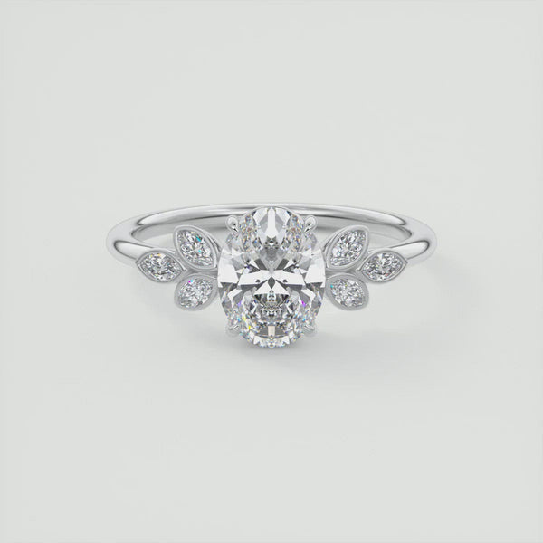Vintage Oval Cut Floral Diamond Engagement Ring