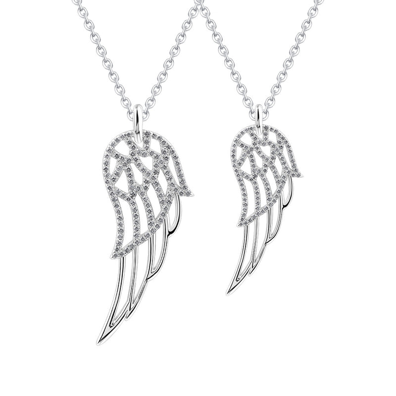 Diamond Angel Wing Pendant, Solid Sterling Silver 925