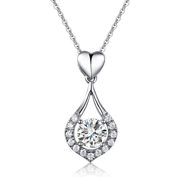 0.70ct Diamond Halo Pendant, Heart Teardrop Diamond Necklace, 925 Silver