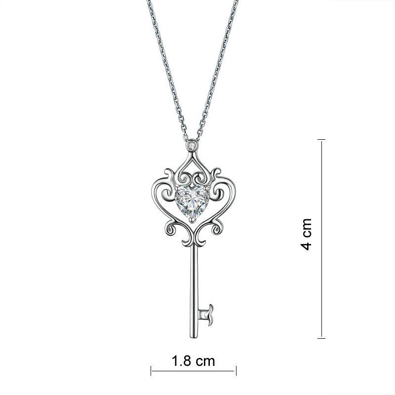 1.50ct Vintage Diamond Love Heart Key Pendant, Heart Diamond Necklace, 925 Silver
