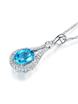 2.50ct Oval Cut Blue Topaz Pendant, Gemstone and Diamond Necklace, 14kt White Gold