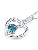 1.55ct Round Cut Blue Topaz Heart Pendant, Gemstone and Diamond Necklace, 14kt White Gold