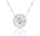 5.00ct Round Cut Moissanite Halo Necklace, Rubover Diamond Chain, 14Kt 585 Yellow Gold