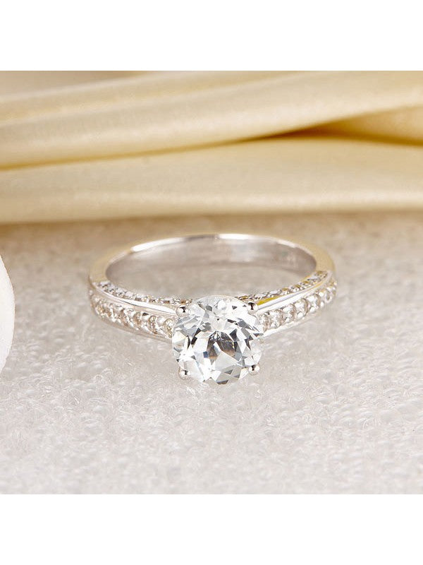 1.20ct White Topaz and Diamond Enagagement Ring, Vintage Inspired, Available in All Metals