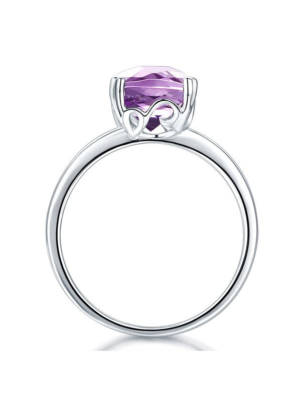 3.20ct Cushion Cut Amethyst Engagement Ring, Available in 14kt or 18kt White, Yellow or Rose Gold