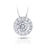 1.00ct Round Cut Moissanite Necklace, Classic Halo Pendant, 14Kt 585 White Gold