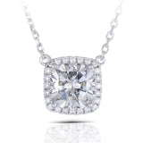 1.00ct Cushion Cut Moissanite Necklace, Classic Halo Pendant, 14Kt 585 White Gold