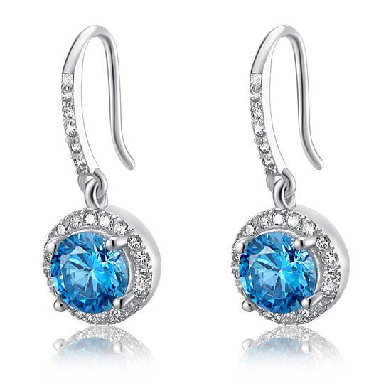 1.50ct each, Vintage Art Deco, Round Cut Blue Diamond Stud Earrings, 925 Sterling Silver