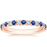 0.70ct Moissanite & Blue Sapphire Wedding Band, Delicate Half Eternity Ring, 2.25mm Wide,  Available in White Gold or Platinum