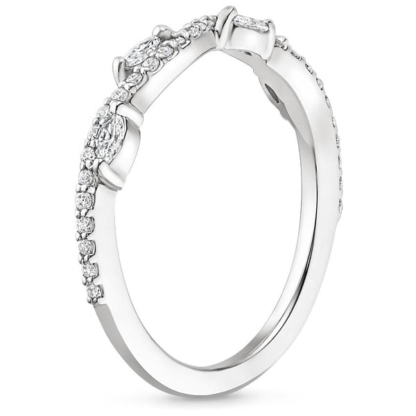 0.25ct Moissanite Wedding Band, Delicate Half Eternity Ring, Nature Inspired, Available in White Gold, Yellow Gold, Rose Gold  or Platinum
