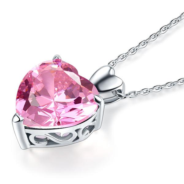 5.00ct Pink Diamond Heart Pendant, Classic Pink Heart Bridal Necklace, 925 Silver