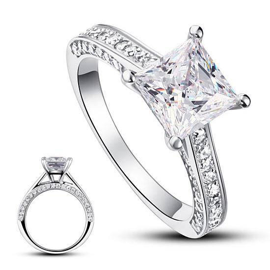 Princess cut diamond ring silver Clearance