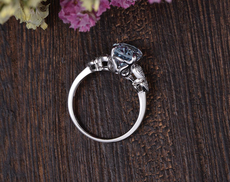 2.00ct Aqua Marine Oval Cut Engagement Ring, Vintage Design, Choose Your Metal
