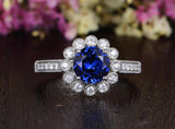 1.25ct Lab Created Blue Sapphire Engagement Ring, Art Deco Vintage Design, Available In All Metal Types