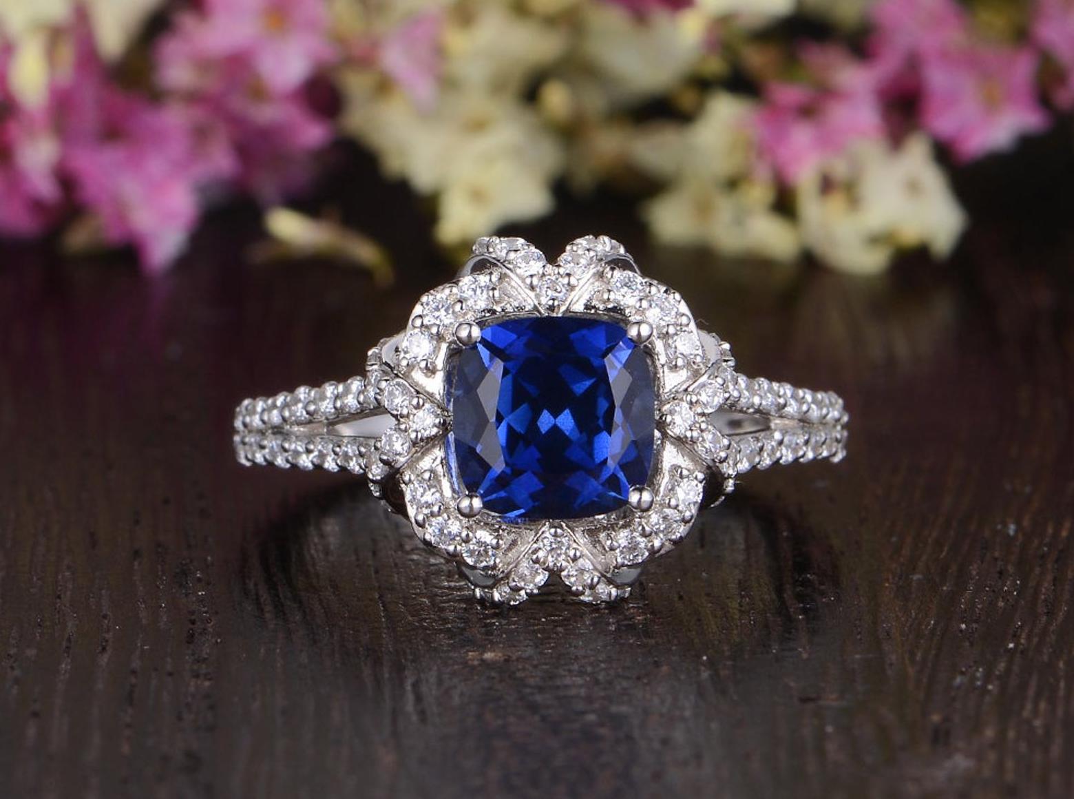 Lab sapphire shop engagement rings