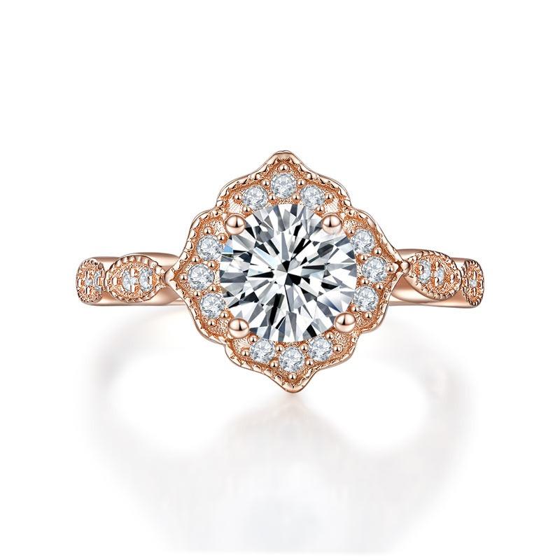 1.20ct Rose Gold Round Brillaint Cut Diamond Halo Ring 925
