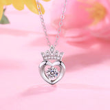 0.40ct Moissanite Dancing Heart Crown Necklace, 925 Sterling Silver