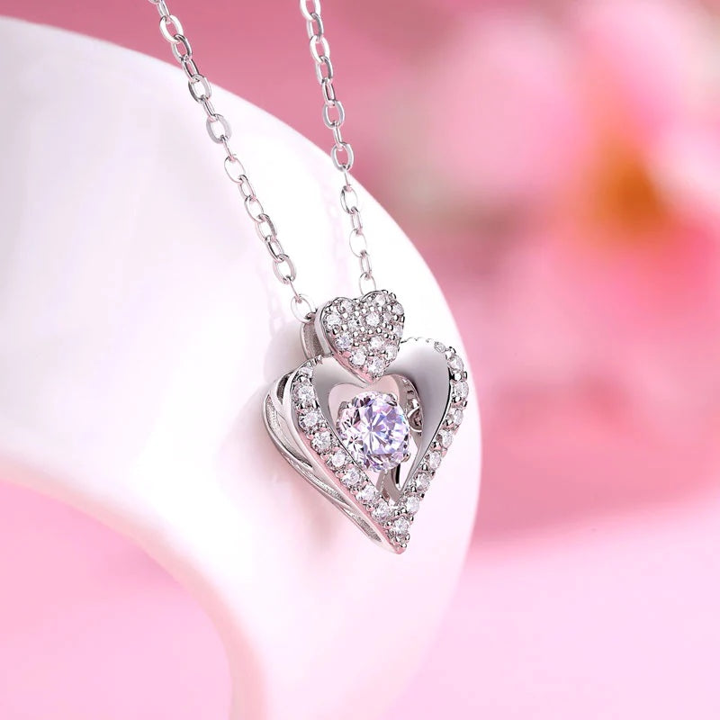 0.50ct Moissanite Dancing Heart Necklace, 925 Sterling Silver