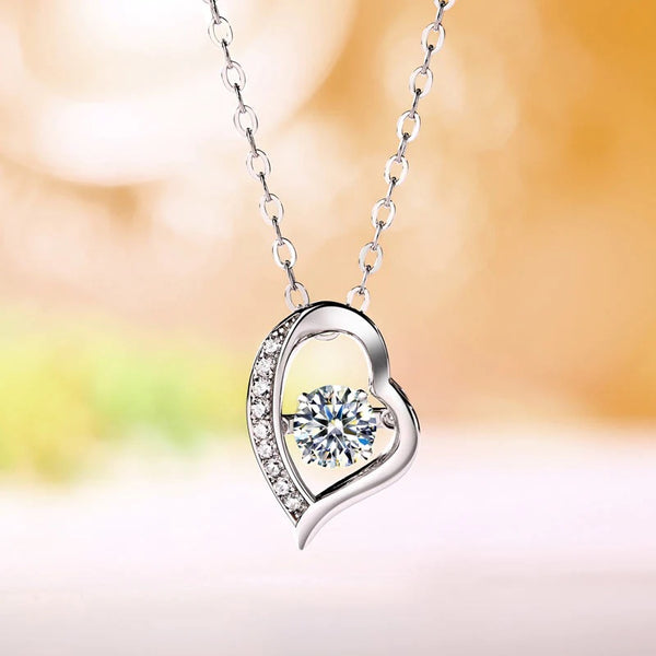 0.50ct Moissanite Dancing Stone Heart Necklace, 925 Sterling Silver