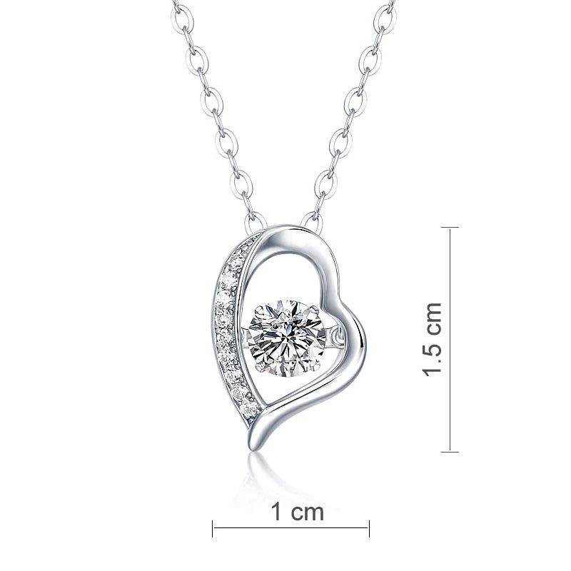 0.50ct Moissanite Dancing Stone Heart Necklace, 925 Sterling Silver