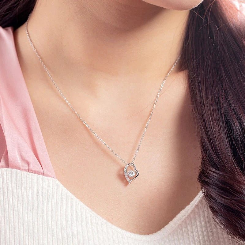 0.50ct Moissanite Dancing Stone Heart Necklace, 925 Sterling Silver