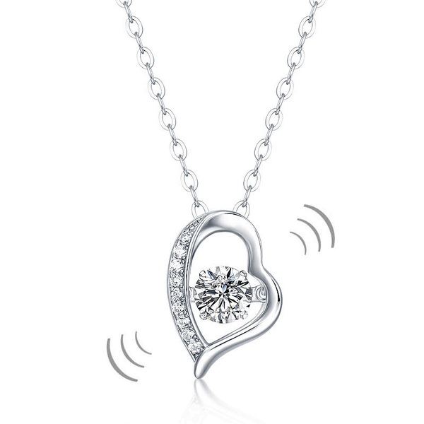 0.50ct Moissanite Dancing Stone Heart Necklace, 925 Sterling Silver