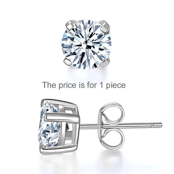 0.50ct (1 piece), Round Cut Moissanite Stud Earring, 925 Silver