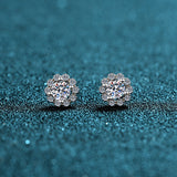 1.00ct each Round Cut Moissanite Halo Studs, 925 Sterling Silver