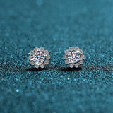 0.60ct Round Cut Moissanite Halo Studs, 925 Sterling Silver