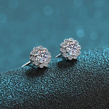 0.60ct Round Cut Moissanite Halo Studs, 925 Sterling Silver