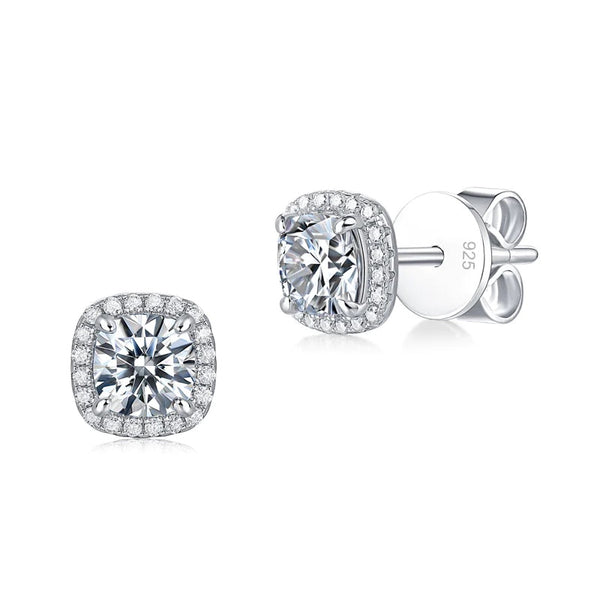 0.60ct each, Cushion Cut Moissanite Stud Earrings, 925 Silver