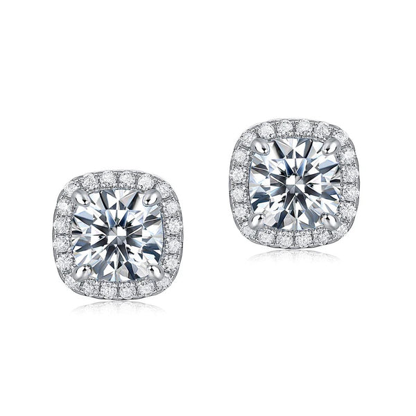 0.60ct each, Cushion Cut Moissanite Stud Earrings, 925 Silver