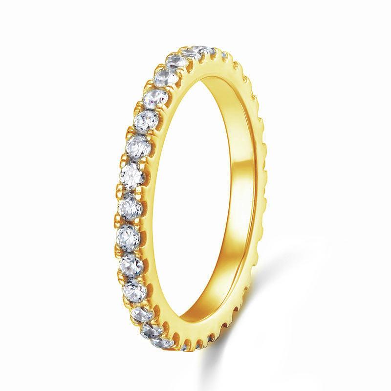0.70ct Full Diamond Eternity Ring, Round Brilliant Cut Diamonds, 925 Sterling Silver, Yellow Gold Plated