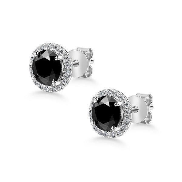 1.00ct each, Round Cut Black Moissanite Earrings, 925 Sterling Silver