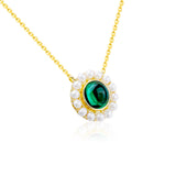 Lab Green Emerald & Pearl Necklace, 925 Silver
