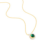 Lab Green Emerald & Pearl Necklace, 925 Silver