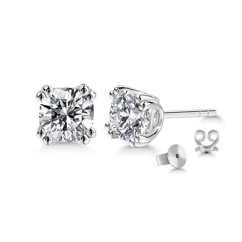 1.00ct each, Cushion Cut Moissanite Stud Earrings, 925 Sterling Silver