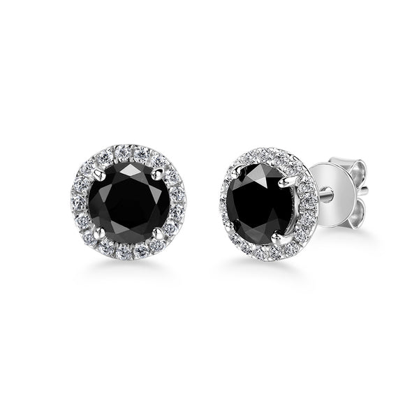 1.00ct each, Round Cut Black Moissanite Earrings, 925 Sterling Silver