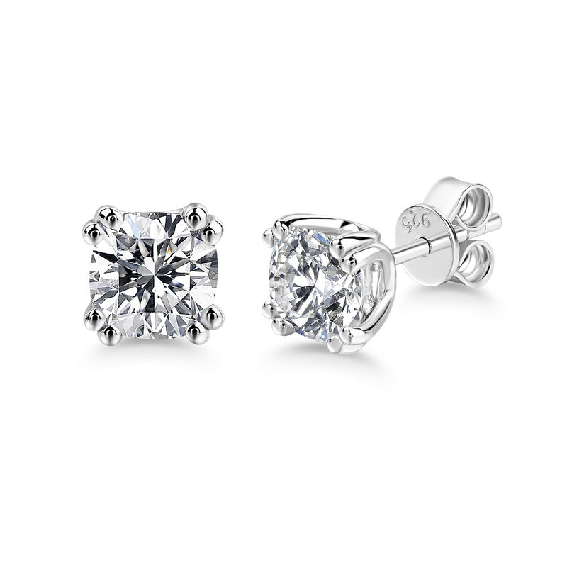 1.00ct each, Cushion Cut Moissanite Stud Earrings, 925 Sterling Silver
