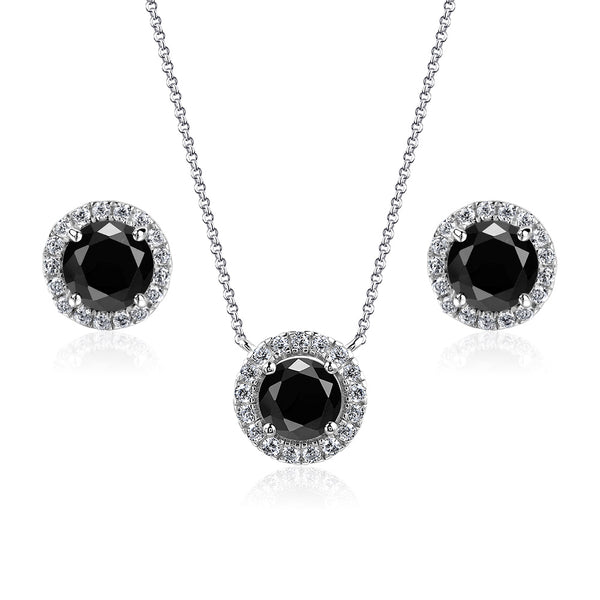 3.00ct Total, Black Moissanite Pendant & Earring Set, 925 Sterling Silver