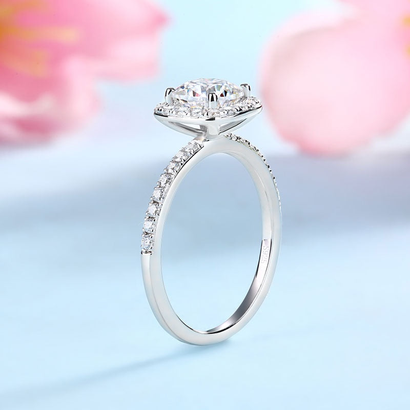 1.00ct Cushion Cut Moissanite Diamond Ring Set