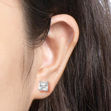 1.00ct Each Asscher Cut Moissanite Studes, 925 Sterling Silver