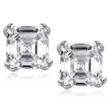 1.00ct Each Asscher Cut Moissanite Studes, 925 Sterling Silver