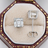 1.00ct Each Asscher Cut Moissanite Studes, 925 Sterling Silver