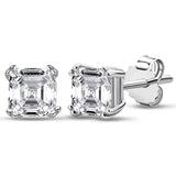 1.00ct Each Asscher Cut Moissanite Studes, 925 Sterling Silver
