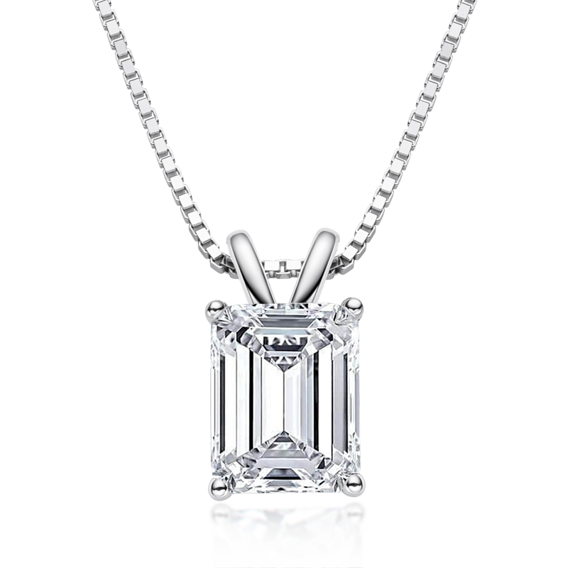 1.00ct Emerald Cut Classic Diamond Pendant, 925 Silver, Choose Your Metal Colour