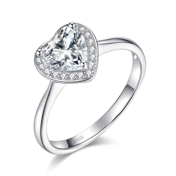 1.00ct Heart Moissanite Diamond Ring Engagement, 925 Sterling Silver